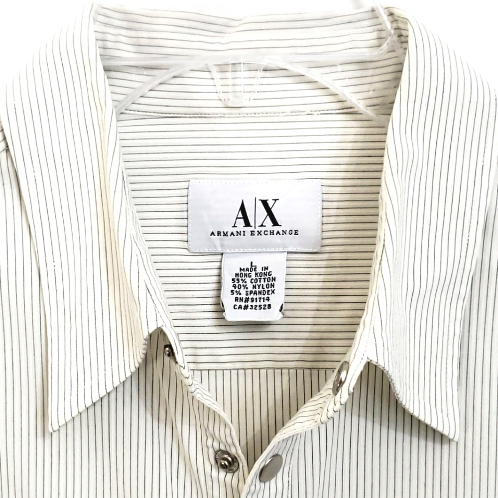 Armani Exchange Creme Textured Pinstripe Longsleeve Button down Shirt - Picture 6 of 15